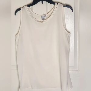 Silkland L Cream 100% Pure SILK Decorated Neck Sleevelss Women's Top Blouse